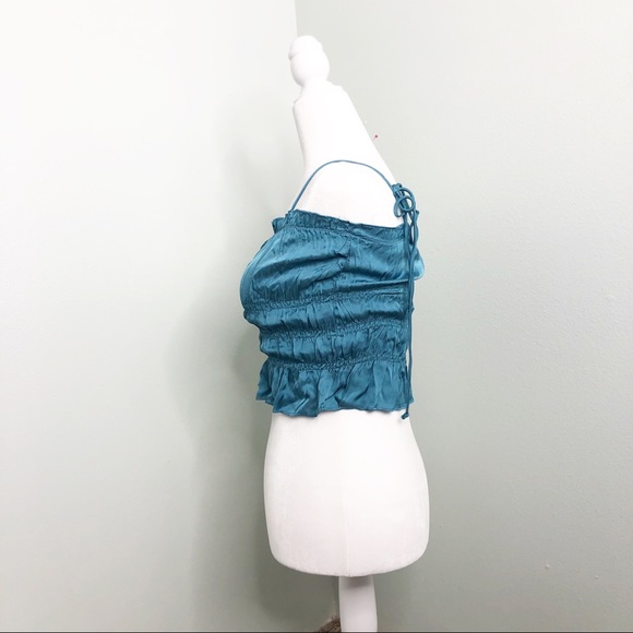Olivaceous Crop Top Y2K Teal Blue Ruffle Sleeveless - Picture 3 of 13